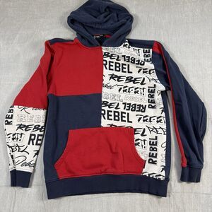 Rebel Minds Youth Large Hoodie Colorblock Rebel Print Red Navy Blue White Street
